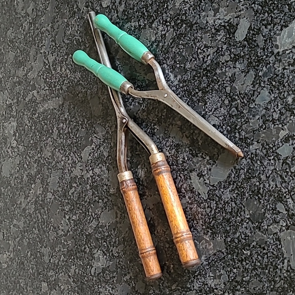 Vintage Metal Hair Curling Irons with Wood Handles